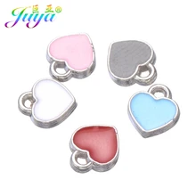 Juya 2018 Nova Cor Prata Gota de Óleo Esmalte Encantos Do Coração Acessórios Para Mulheres Homens Criança Handmade Pulseiras Jóias Brincos Fazendo(China)