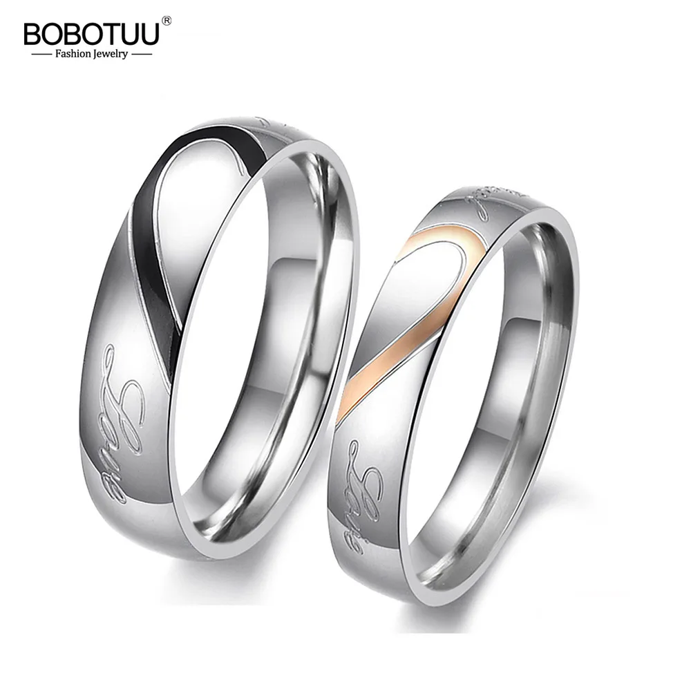 BOBOTUU Romantic 316L Stainless Steel Silver Half Heart Simple Circle Real Love Couple Rings Jewelry Engagement Ring BOGJ284
BOBOTUU Romantic 316L Stainless Steel Silver Half Heart Simple Circle Real Love Couple Rings Jewelry Engagement Ring BOGJ284