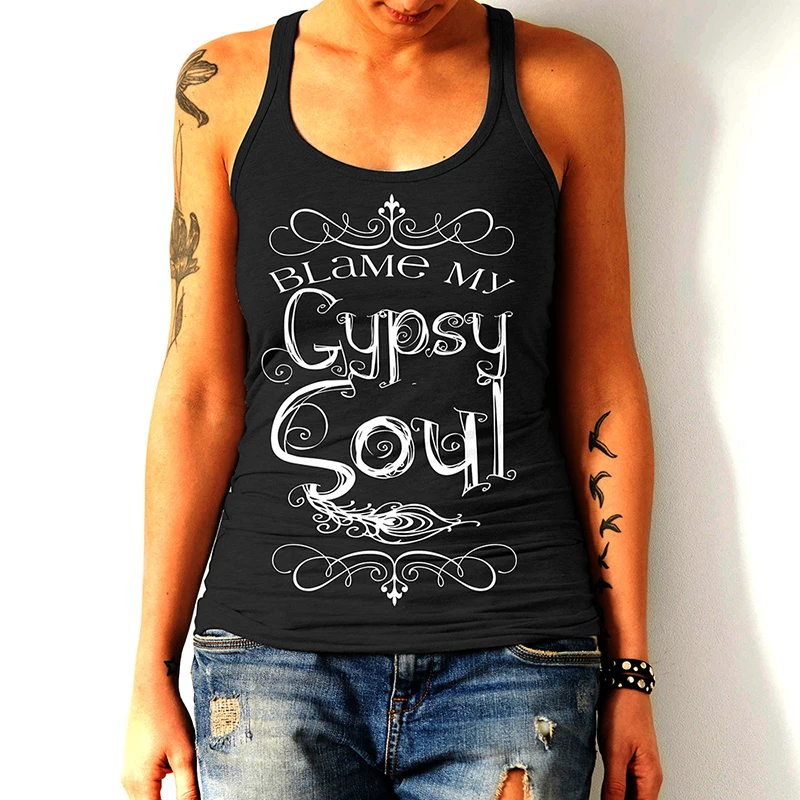 Gypsy Soul Letter Print Women Tank Tops Off The Shoulder Boho Shirts Fitness Tees Festival Clothing Causal Cotton Graphic Vest 
Gypsy Soul Letter Print Women Tank Tops Off The Shoulder Boho Shirts Fitness Tees Festival Clothing Causal Cotton Graphic Vest