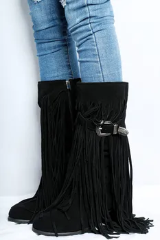 2018 New runway tassel boots black suede leather mid-calf boats mujer low heel zip snow boots women winter shoes big size 42
2018 New runway tassel boots black suede leather mid-calf boats mujer low heel zip snow boots women winter shoes big size 42