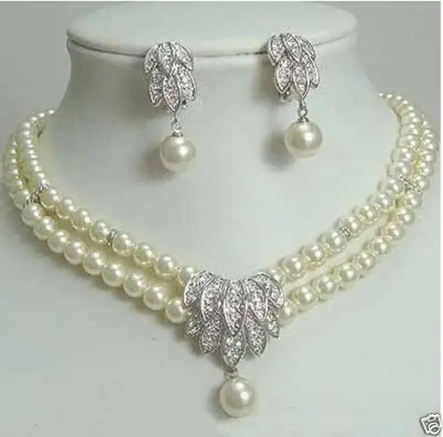 

FREE SHIPPING HOT sell new Style 7-8mm freshwater white Pearl Necklace Earrings beautiful wedding / party gift