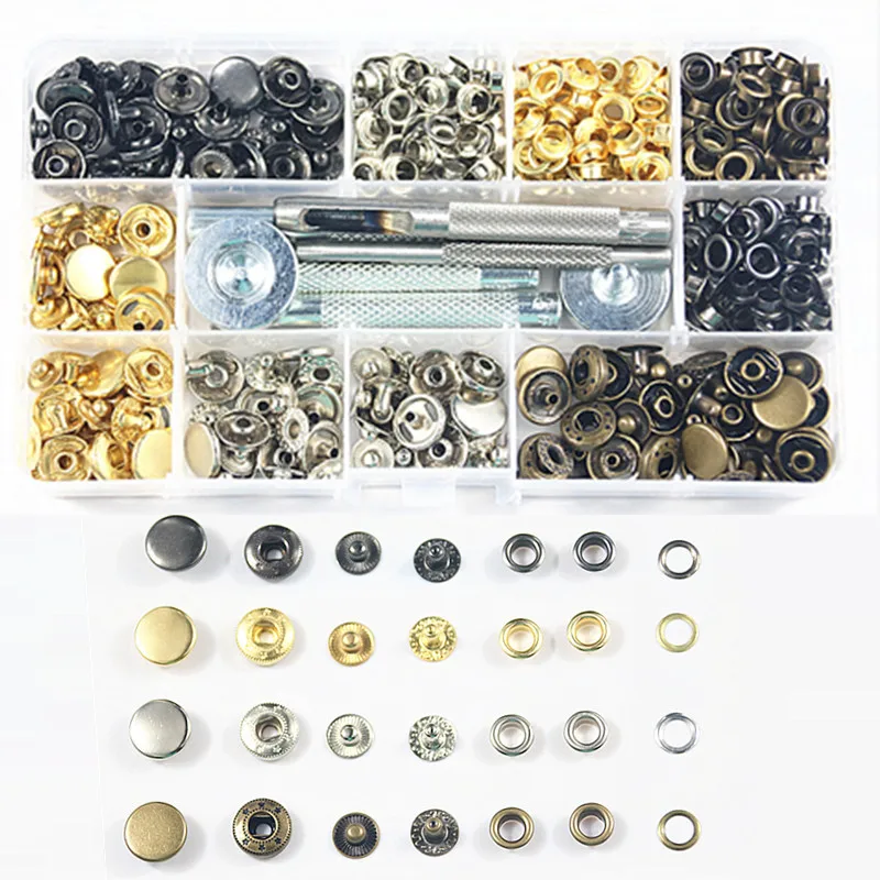 40stes 12.5mm Brass Metal Press Studs Sewing Button Snap Fasteners Button+120sets 6mm Eyelets with Grommets+7pcs Fixing Tool
40stes 12.5mm Brass Metal Press Studs Sewing Button Snap Fasteners Button+120sets 6mm Eyelets with Grommets+7pcs Fixing Tool