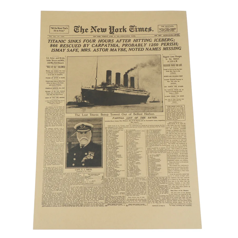 Old Newspaper Retro Kraft Paper Classic The New York Times History Poster Titanic Shipwreck Home Decoration Wall Sticker
Old Newspaper Retro Kraft Paper Classic The New York Times History Poster Titanic Shipwreck Home Decoration Wall Sticker