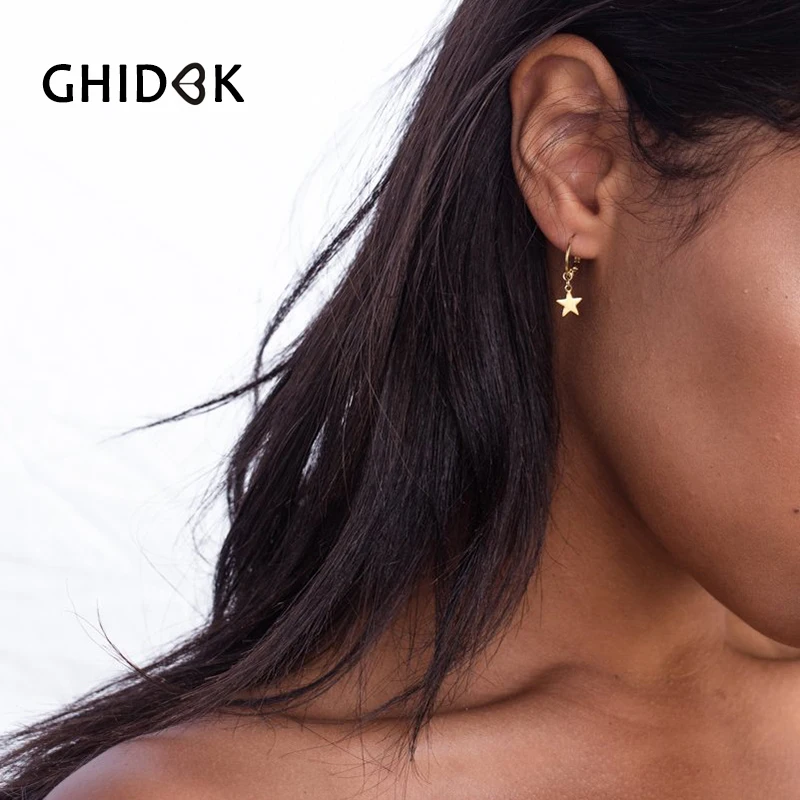 GHIDBK Simple Gold Color Small Star Hoop Earrings for Women Mini Huggies Earrings Hoops 2018 Boho Geometrical Piercing Earrings
GHIDBK Simple Gold Color Small Star Hoop Earrings for Women Mini Huggies Earrings Hoops 2018 Boho Geometrical Piercing Earrings