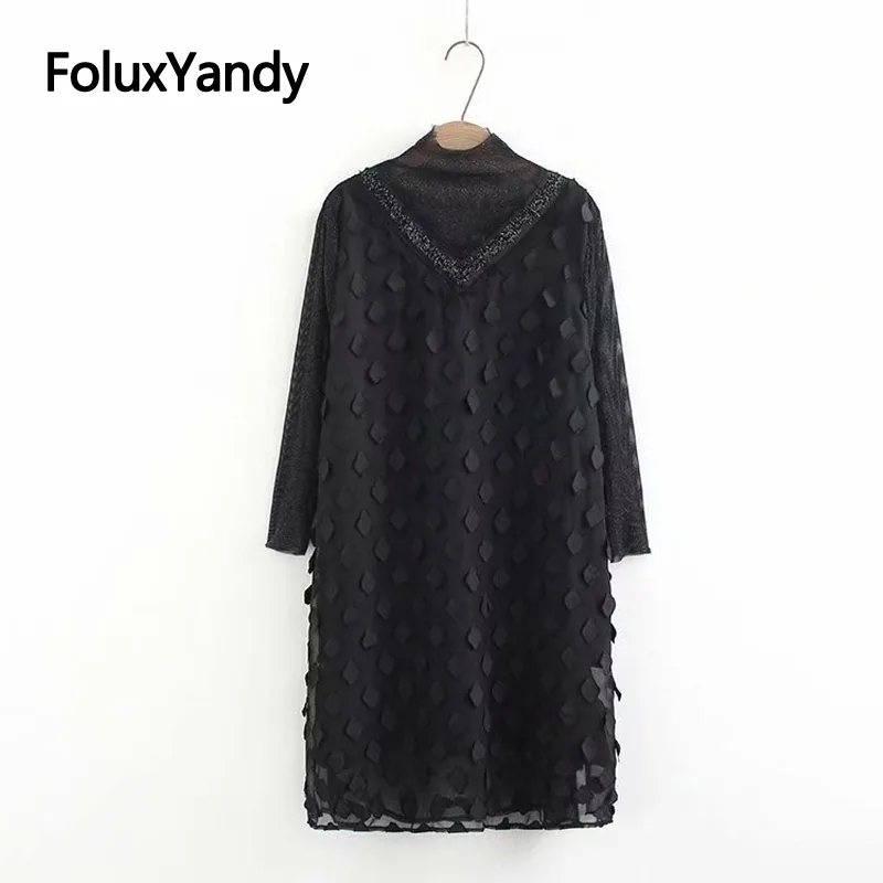 Transparent Lace Dress Women Plus Size Long Sleeve Knee-length Loose Basic Turtleneck Dress Black Vestidos KKFY3068
Transparent Lace Dress Women Plus Size Long Sleeve Knee-length Loose Basic Turtleneck Dress Black Vestidos KKFY3068