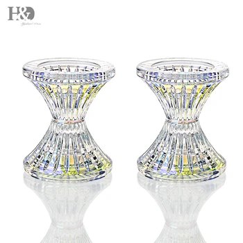 

H&D Round Base Crystal Candlesticks Colorful Tealight Candle Holder Home Dinner Decor Wedding Decorations Centerpieces,Pack of 2