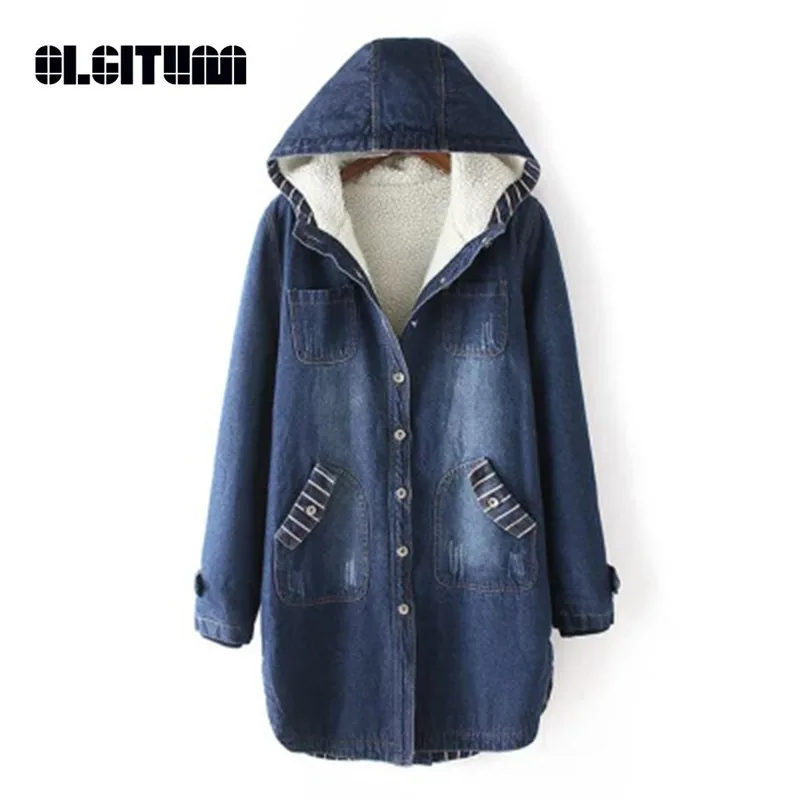 OLGITUM New 2018 Autumn and Winter Women Korean Thick Denim Coat large size Long Velvet Cotton Quilted Hooded Denim Jacket
OLGITUM New 2018 Autumn and Winter Women Korean Thick Denim Coat large size Long Velvet Cotton Quilted Hooded Denim Jacket