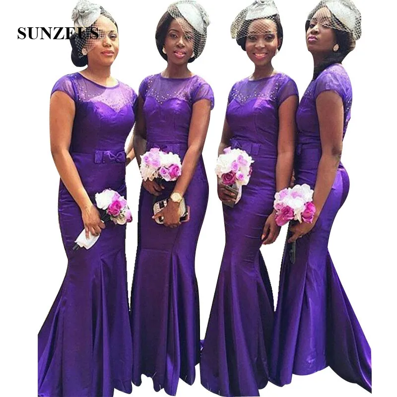 Purple Mermaid Bridesmaids Dress Long Satin Wedding Party Gowns Cap Sleeves African Women Guest Dress vestidos de damas de honor
Purple Mermaid Bridesmaids Dress Long Satin Wedding Party Gowns Cap Sleeves African Women Guest Dress vestidos de damas de honor