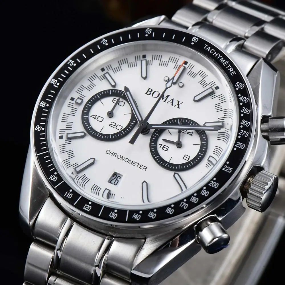 Chronograph quartz watch luminous hands 40mm japan VKmiyota quartz date steel Strap bracelet black Rotating bezel R-01
Chronograph quartz watch luminous hands 40mm japan VKmiyota quartz date steel Strap bracelet black Rotating bezel R-01