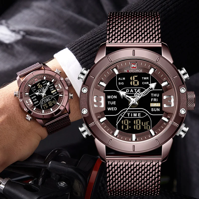 NAVIFORCE Watch Men Stainless Steel Military Army Waterproof Man Wristwatch Digital Quartz Male Clock Relogios Masculino 9153
NAVIFORCE Watch Men Stainless Steel Military Army Waterproof Man Wristwatch Digital Quartz Male Clock Relogios Masculino 9153