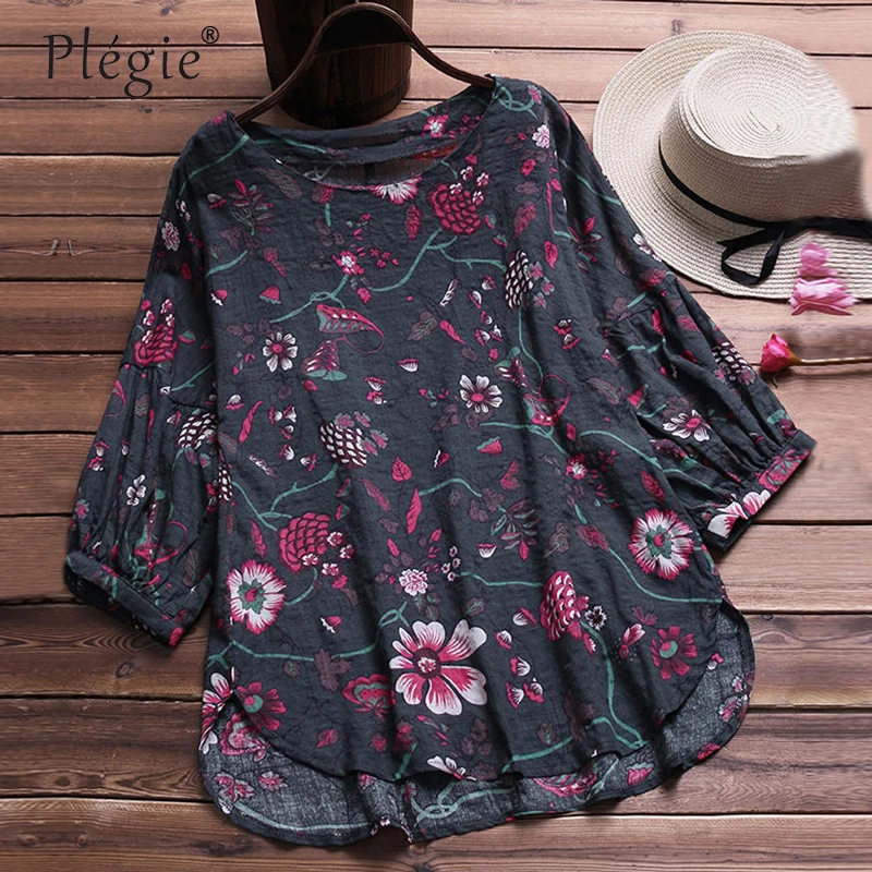 Plegie 2019 Spring Vintage Cotton and Linen Women Tops Three Quarter Sleeve Floral Print Shirt Blouse Women 5XL Plus Size Tops
Plegie 2019 Spring Vintage Cotton and Linen Women Tops Three Quarter Sleeve Floral Print Shirt Blouse Women 5XL Plus Size Tops