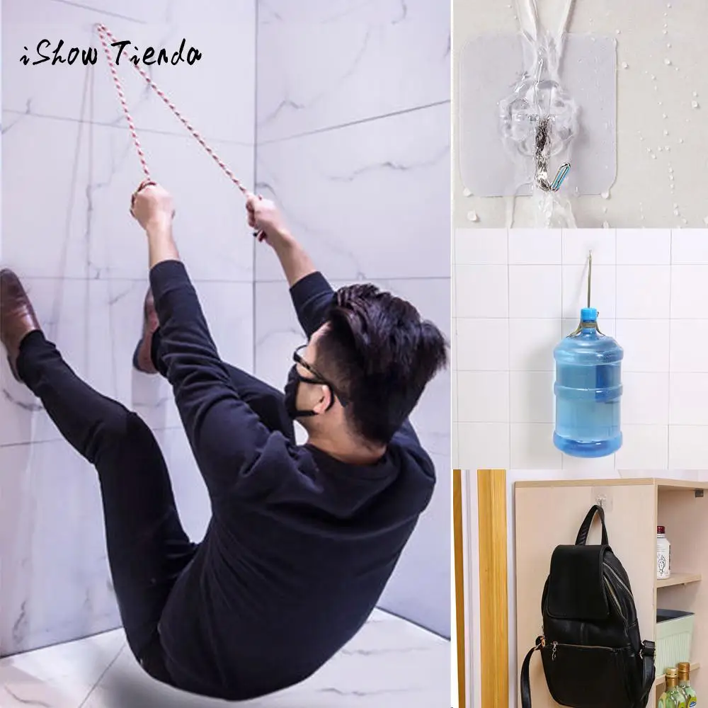 

6PCs Transparent Strong Self Adhesive Door Wall Hangers Towel Mop Handbag Holder Hooks For Hanging Kitchen Bathroom Accessories