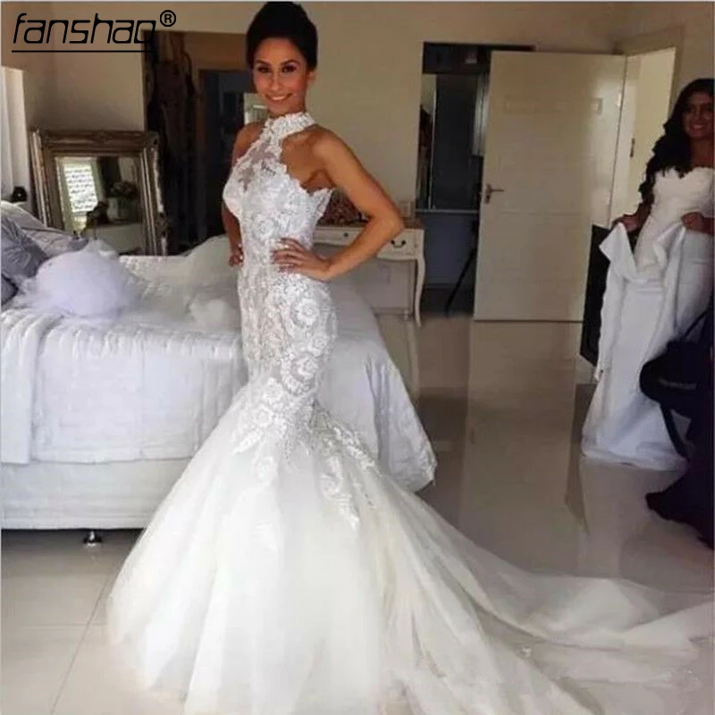 Muslim Wedding Dresses Halter Lace Beads Mermaid robe de mariage Dubai Arabic Boho Wedding Dress Bridal Dress
Muslim Wedding Dresses Halter Lace Beads Mermaid robe de mariage Dubai Arabic Boho Wedding Dress Bridal Dress