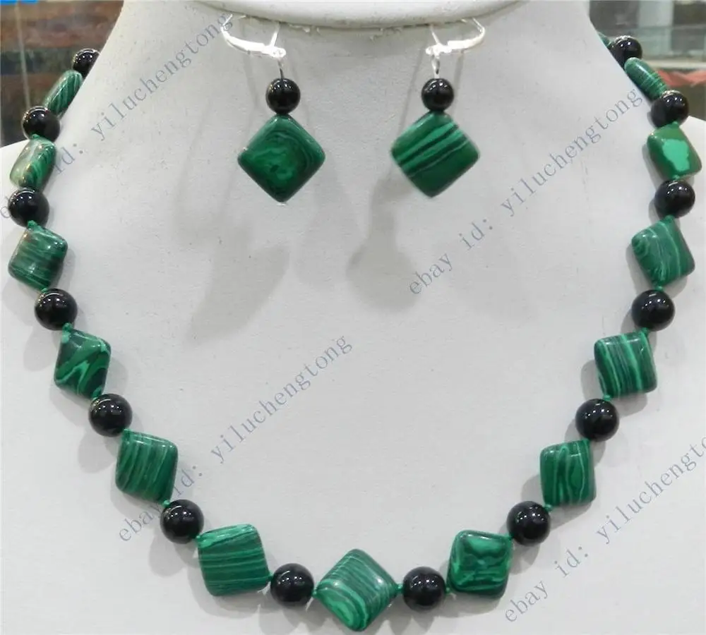 SQUARE GREEN GORGOUESE MALACHITE & INDIA BLACK AGATE ROUND BEAD NECKLACE EARRING WW
SQUARE GREEN GORGOUESE MALACHITE & INDIA BLACK AGATE ROUND BEAD NECKLACE EARRING WW