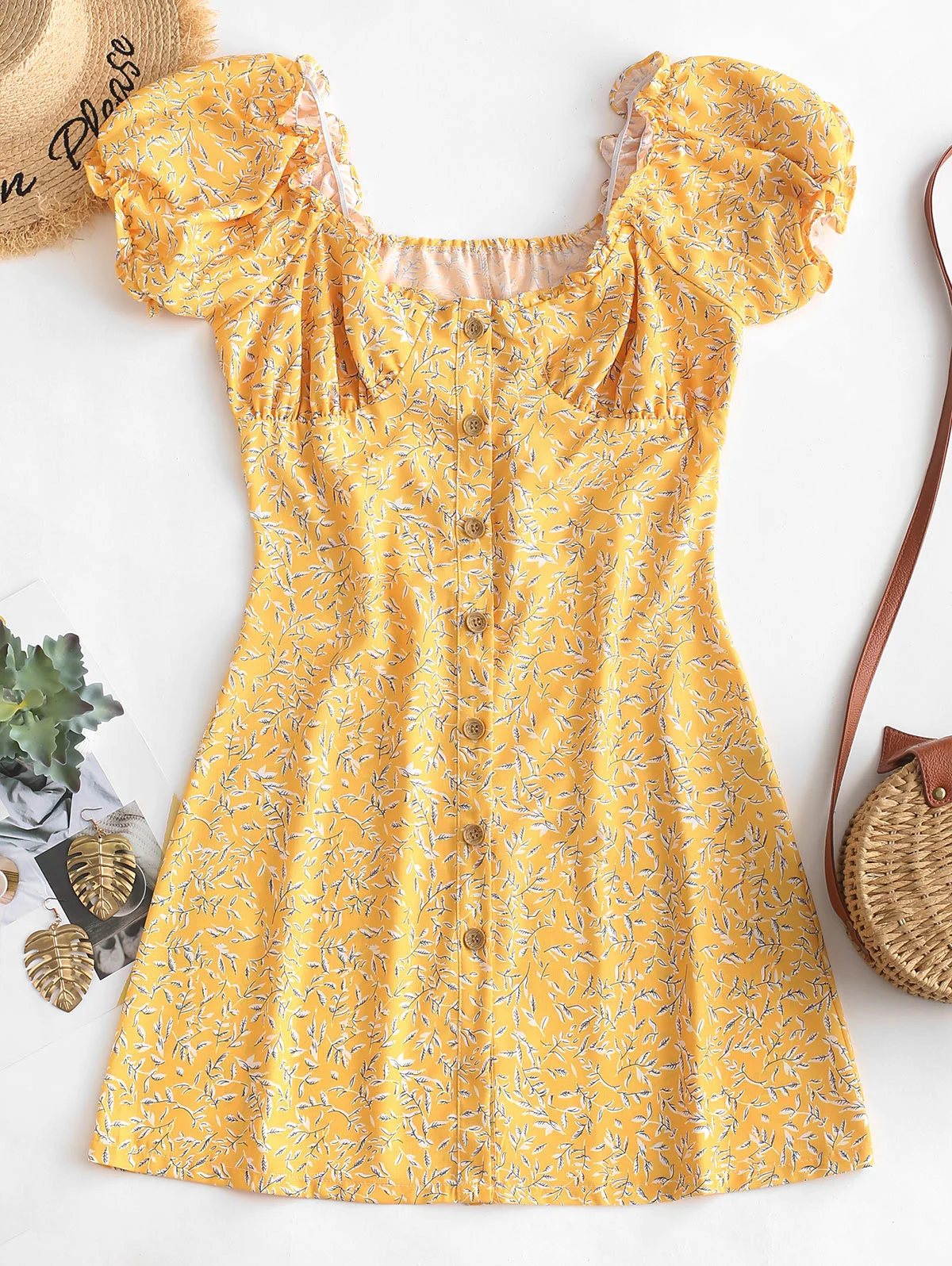 ZAFUL Leaves Print Button Up Women Dress Scoop Neck Short Sleeve Summer Dress Beach Vocation Party Vestidos Mujer Casual Dresses
ZAFUL Leaves Print Button Up Women Dress Scoop Neck Short Sleeve Summer Dress Beach Vocation Party Vestidos Mujer Casual Dresses