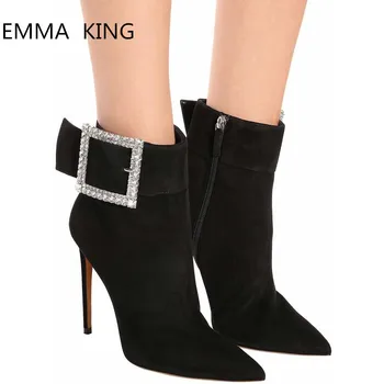 Autumn Winter Stiletto Heels Ankle Boots for Women Fashion Black Suede Pointed Toe High Heels Rhinestone Buckle Women's Shoes
Autumn Winter Stiletto Heels Ankle Boots for Women Fashion Black Suede Pointed Toe High Heels Rhinestone Buckle Women's Shoes