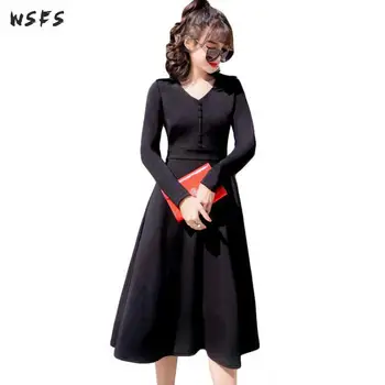 Autumn Winter Black Dresses Women Vneck Long Sleeve Elegant Dress Office Lady Bodycon Vintage Button Sexy Party Midi Aline Dress
Autumn Winter Black Dresses Women Vneck Long Sleeve Elegant Dress Office Lady Bodycon Vintage Button Sexy Party Midi Aline Dress