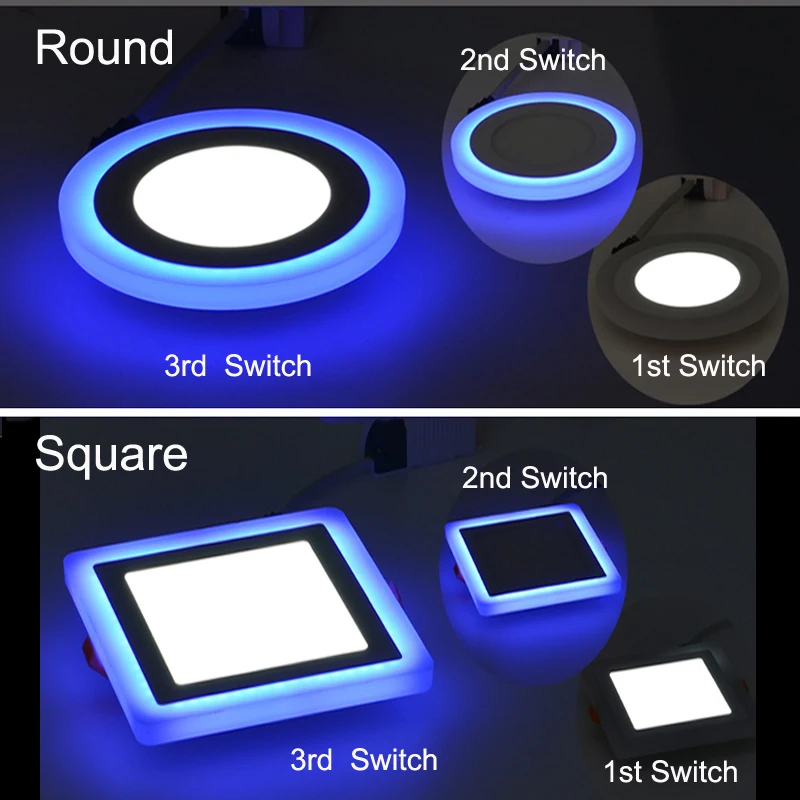 LED Panel light Round 6W 9W 16W 24W 3 Model Square LED Lamp Double Color Panel Light Blue Cold White LED Spot DownLight
LED Panel light Round 6W 9W 16W 24W 3 Model Square LED Lamp Double Color Panel Light Blue Cold White LED Spot DownLight