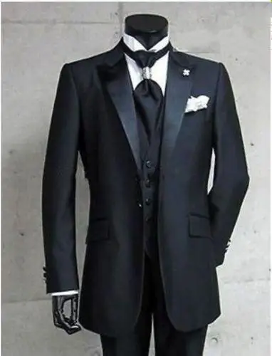 

Real Image Black Groom Tuxedos One Button Peak Satin Lapel Best Man Groomsman Men Wedding Suits Bridegroom Formal Suit(Jacket+Pa