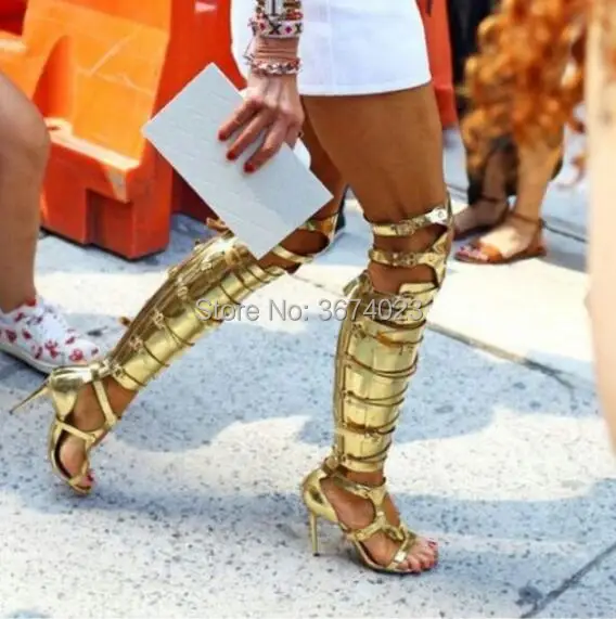Qianruiti Beige Gold Silver Black Buckle Strappy Gladiator Sandals Cut Outs Summer Thigh High Boots Open Toe High Heels Women
Qianruiti Beige Gold Silver Black Buckle Strappy Gladiator Sandals Cut Outs Summer Thigh High Boots Open Toe High Heels Women
