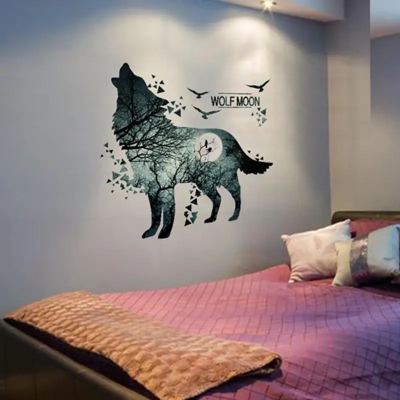 Image Safety PVC wall sticker Personalized Design Decorative Wall Decal Colorful Forest Wolf Wall Stickers For Kids Rooms Decoration 3