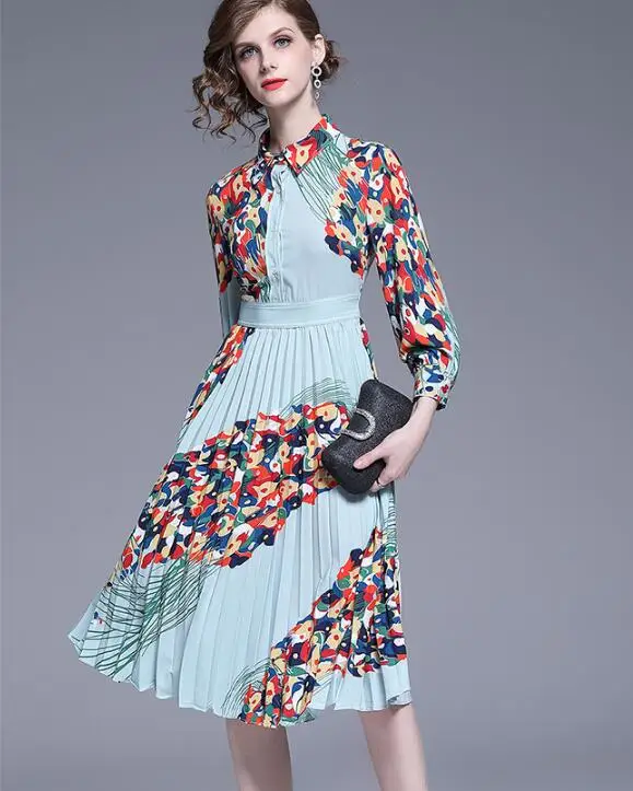 2019 Autumn New Arrival Fashion Turn-down Collar Flower Printed Pleated Woman Long Dress
2019 Autumn New Arrival Fashion Turn-down Collar Flower Printed Pleated Woman Long Dress