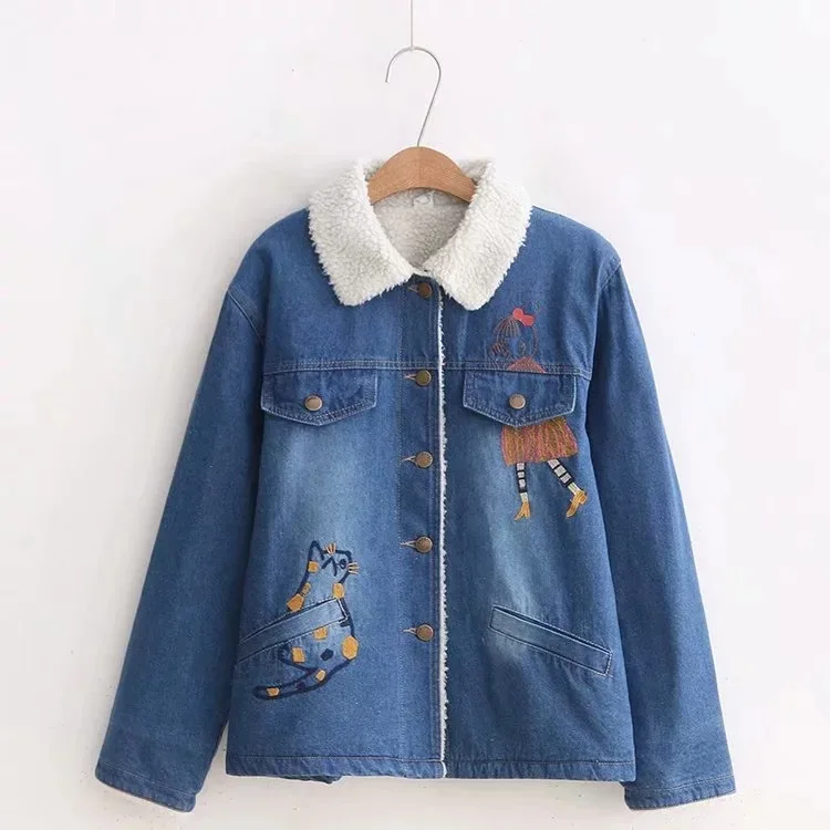 Japanese Sen Female Department Autumn Winter New College Wind Cute Cat Girl Embroidered Lamb Cashmere Denim Coat
Japanese Sen Female Department Autumn Winter New College Wind Cute Cat Girl Embroidered Lamb Cashmere Denim Coat