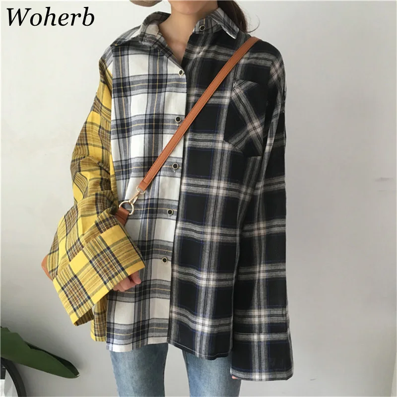 Woherb 2019 Plus Size Women Blouses Streetwear Korean Oversized Shirt Color Patchwork Plaid Blusa Single-breasted Tops 20720
Woherb 2019 Plus Size Women Blouses Streetwear Korean Oversized Shirt Color Patchwork Plaid Blusa Single-breasted Tops 20720