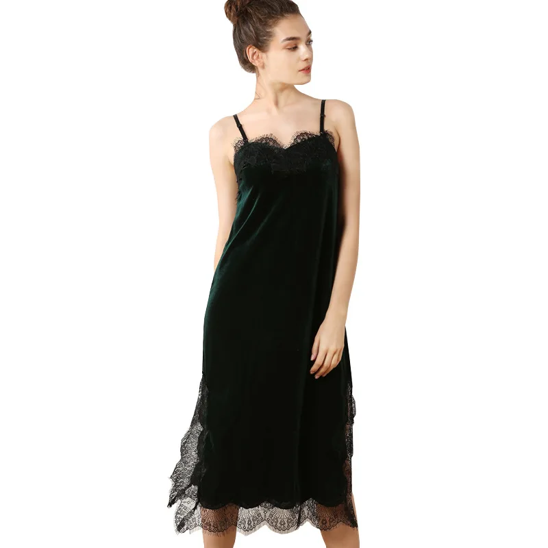 New Golden Velvet Spaghetti Strap Long Sleeping Skirts Sexy Eyelashes Sleepwear Night Dresses for Party Ropa Para Dormir Mujer
New Golden Velvet Spaghetti Strap Long Sleeping Skirts Sexy Eyelashes Sleepwear Night Dresses for Party Ropa Para Dormir Mujer