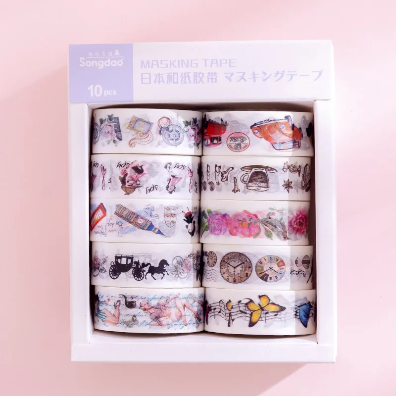 10 pcs/box Lovely Retro Washi Tape Set DIY Decoration Sticker Scrapbooking Diary Adhesive Masking Tape stationery school supply
10 pcs/box Lovely Retro Washi Tape Set DIY Decoration Sticker Scrapbooking Diary Adhesive Masking Tape stationery school supply