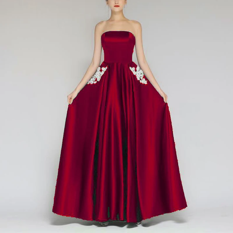 Elegant Dress Women Evening Ball Gown Party Strapless Lace Decorate Lady Dresses
Elegant Dress Women Evening Ball Gown Party Strapless Lace Decorate Lady Dresses