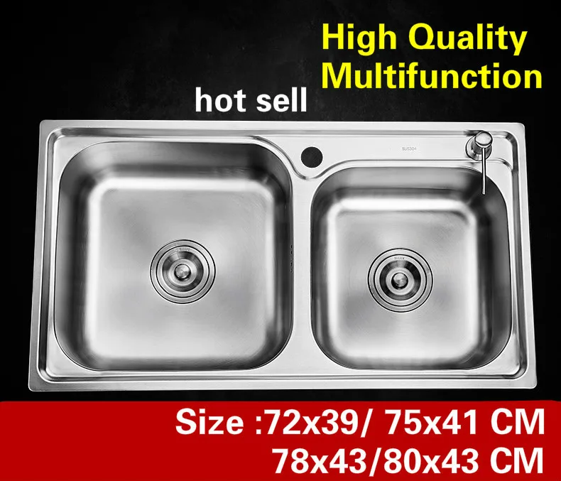 

Free shipping Apartment luxury do the dishes kitchen double groove sink 304 stainless steel hot sell 72x39/75x41/78x43/80x43 CM