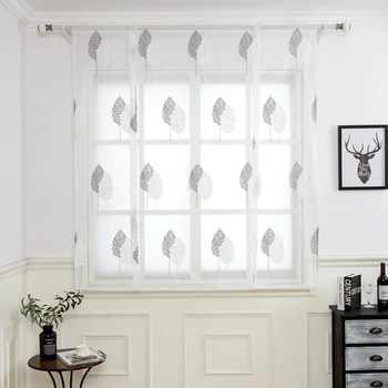 

Two-tone Eucalyptus Sheer Floral Design Kitchen short kitchen Curtains Roman Blinds Door Modern Tulle Fabrics Valance