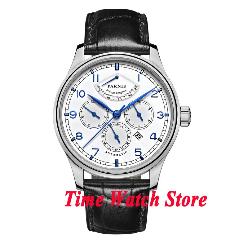 

42mm parnis 26 jewels miyota 9100 multifunction automatic men's Watch date month week display white dial sapphire glass