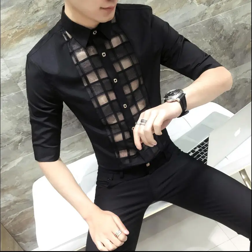 New Nightclub Bar Hairstylist Personality Shirts Men's Lace Hollow Splice Short Sleeve Shirt Tide Fashion Shirts Singer Costumes
New Nightclub Bar Hairstylist Personality Shirts Men's Lace Hollow Splice Short Sleeve Shirt Tide Fashion Shirts Singer Costumes