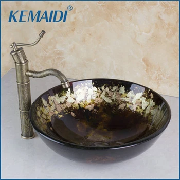 400396006 Hand Painted Glassic Glass Round Bathroom Art Washbasin Tempered Glass Vessel Sink With Antique Brass Faucet Set
400396006 Hand Painted Glassic Glass Round Bathroom Art Washbasin Tempered Glass Vessel Sink With Antique Brass Faucet Set