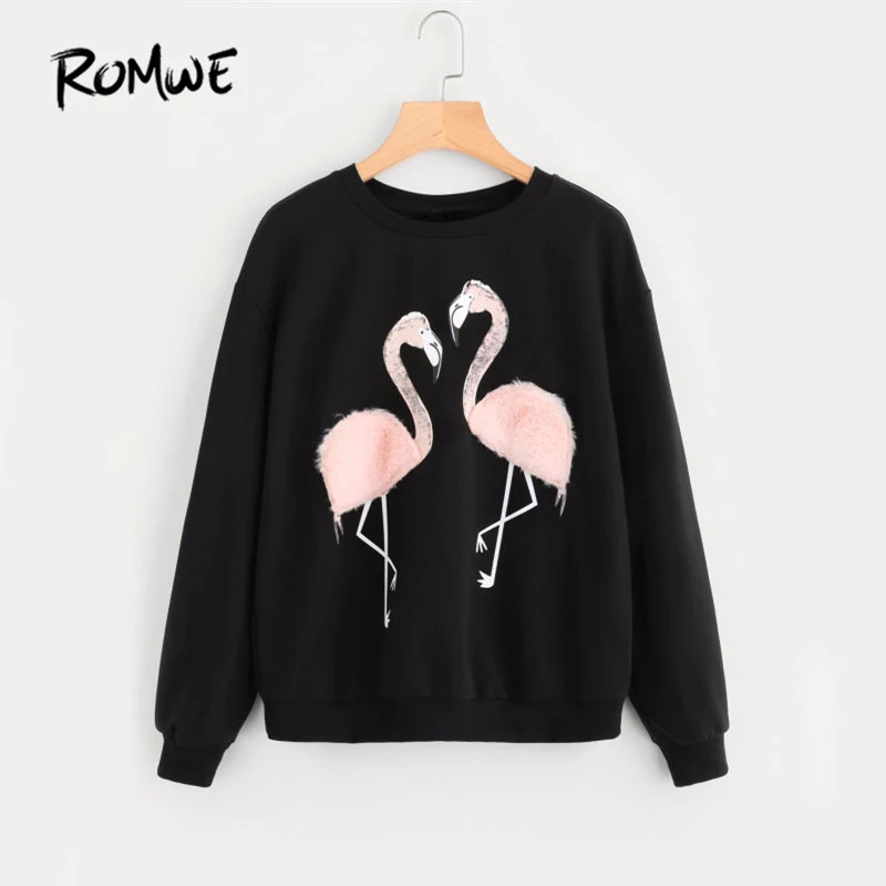 ROMWE Female Faux Fur Flamingo Sweatshirt Autumn Long Sleeve Pullover 2019 Women Black Round Neck Casual Sweatshirt
ROMWE Female Faux Fur Flamingo Sweatshirt Autumn Long Sleeve Pullover 2019 Women Black Round Neck Casual Sweatshirt