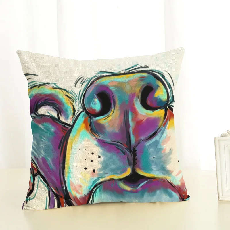 Dog Cushion Cover 45x45cm Pillow Cases Home Decor Animals French Bulldog Printing Cotton Linen Pillowcases (5)