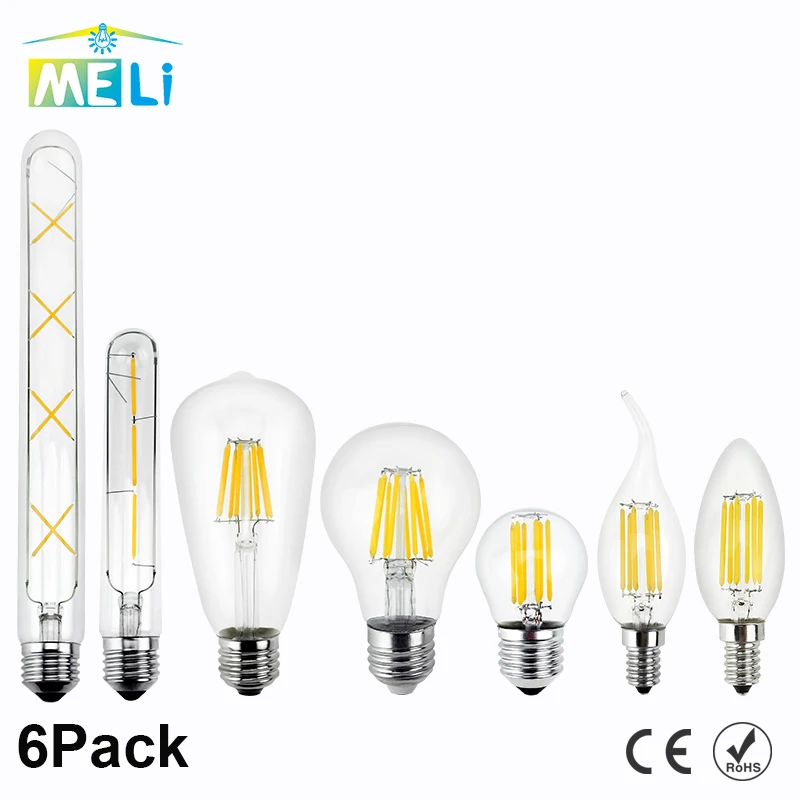 6pcs LED Edison Lamp 220V E27 E14 LED Filament Light Bulb 2W 4W 6W 8W Vintage Bulb Candle Glass Led Specialty Decorative Light
6pcs LED Edison Lamp 220V E27 E14 LED Filament Light Bulb 2W 4W 6W 8W Vintage Bulb Candle Glass Led Specialty Decorative Light