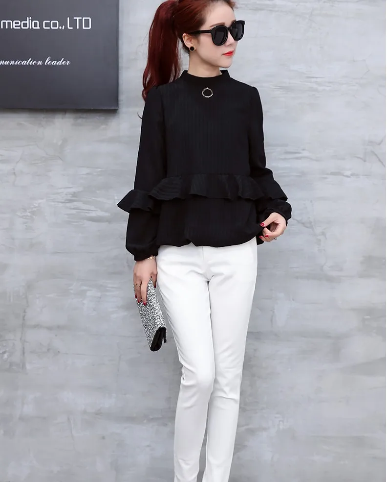 2018 new fashion girls casual top black tops office lady ruffle long sleeve tops round autumn soft Korean design XL L S #A143
2018 new fashion girls casual top black tops office lady ruffle long sleeve tops round autumn soft Korean design XL L S #A143