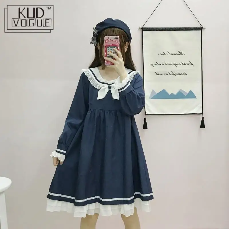 Harajuku Kawaii Lolita Sailor Collar Navy Dress Japanese Sweet Midi Dress Bow Girl Lovely Cotton Preppy Style Long Sleeve Dresse
Harajuku Kawaii Lolita Sailor Collar Navy Dress Japanese Sweet Midi Dress Bow Girl Lovely Cotton Preppy Style Long Sleeve Dresse