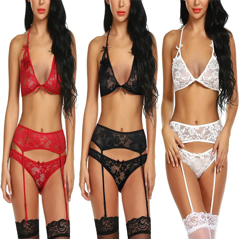 Fashion Women's Lace Sexy Lingerie Three-point Deep V Temptation With Garter Suit
Fashion Women's Lace Sexy Lingerie Three-point Deep V Temptation With Garter Suit