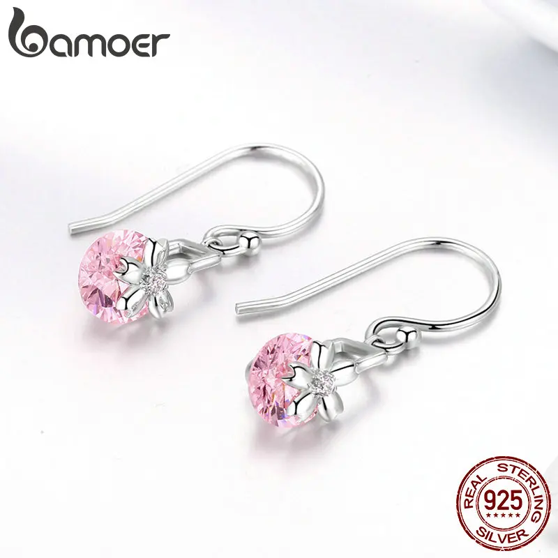 BAMOER Romantic 925 Sterling Silver Sakura Pink Flower Cubic Zircon Drop Earrings Women Female Wedding Jewelry GAE039
BAMOER Romantic 925 Sterling Silver Sakura Pink Flower Cubic Zircon Drop Earrings Women Female Wedding Jewelry GAE039