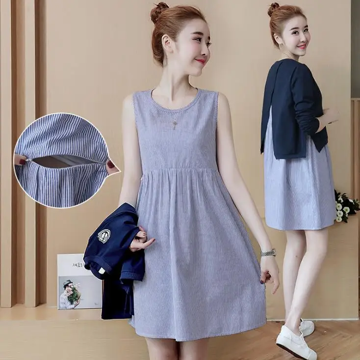 2pcs/set Outdoor Breast-feeding Dress Pregnant Woman Dress Striped Plus Size M-XXL Summer Dress Mother Maternity Loose Clothes
2pcs/set Outdoor Breast-feeding Dress Pregnant Woman Dress Striped Plus Size M-XXL Summer Dress Mother Maternity Loose Clothes