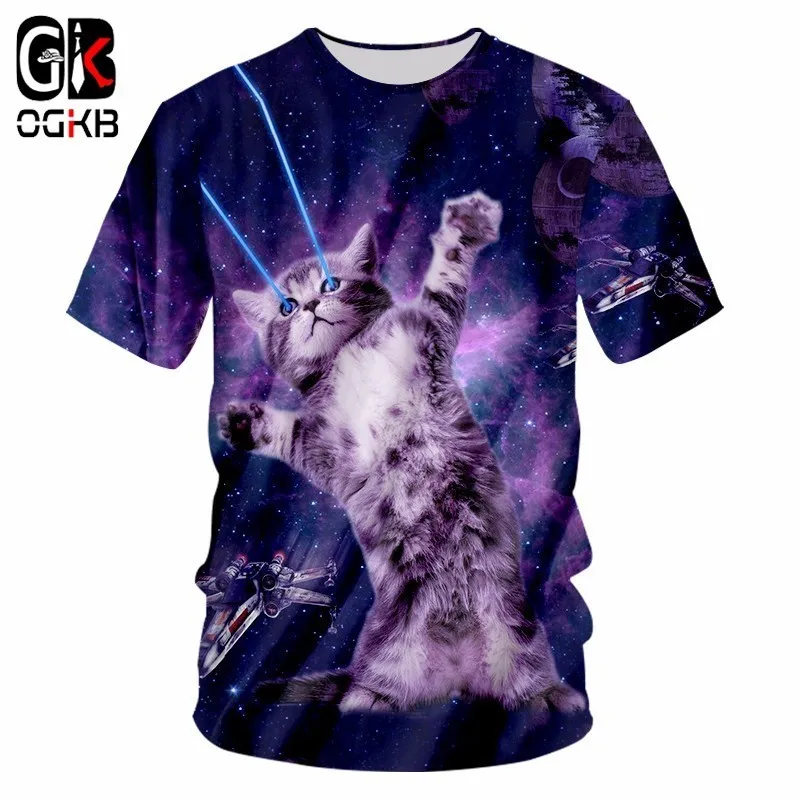OGKB фиолетовые футболки для мужчин новые летние топы Забавный Принт Галактика
