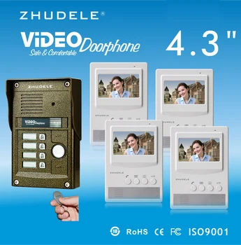 ZHUDELE RFID Panel Outdoor Camera For 4 apartments - 4.3 Inch Video Door Phone Intercom System Doorbell w/t ID Card unlocking
ZHUDELE RFID Panel Outdoor Camera For 4 apartments - 4.3 Inch Video Door Phone Intercom System Doorbell w/t ID Card unlocking