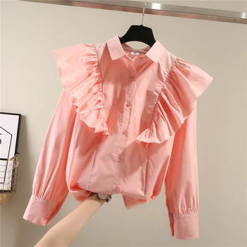 Spring Women Pink Shirt 2019 Sweet Layers Ruffles Long Sleeves Loose Pure Color Shirts Blouse Girl Ladies Basic Blouses Tops
Spring Women Pink Shirt 2019 Sweet Layers Ruffles Long Sleeves Loose Pure Color Shirts Blouse Girl Ladies Basic Blouses Tops