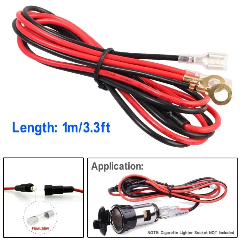 Car Cigarette Lighter Installation Cable 1m/3.3ft Car Charger USB Cable Power Cord 18AWG 10A Copper Wire with Fuse
Car Cigarette Lighter Installation Cable 1m/3.3ft Car Charger USB Cable Power Cord 18AWG 10A Copper Wire with Fuse