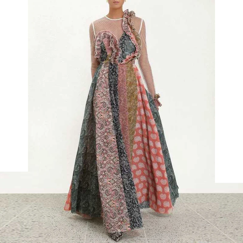 HIGH QUALITY Newest 2019 Designer Long Dress Women's Color Block Floral Print Gauze Patchwork Dress
HIGH QUALITY Newest 2019 Designer Long Dress Women's Color Block Floral Print Gauze Patchwork Dress
