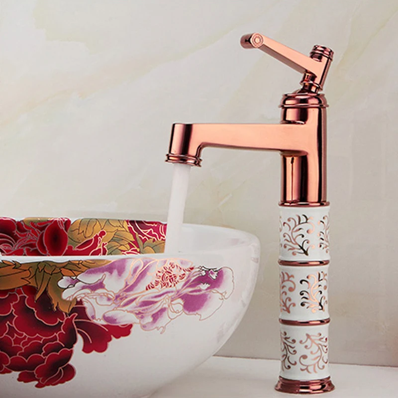 

European Style Copper Antique Tap Rose Gold finish Single Hole Washbasin Cold And Hot Faucet Mixer Taps